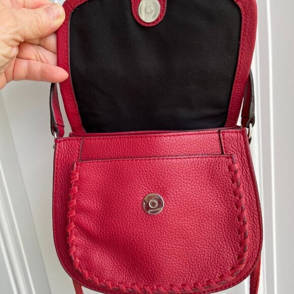 Rebecca Minkoff Crossbody Saddle Bag Pebble Leather Whip Stitch Detail Burgundy - Picture 3 of 16